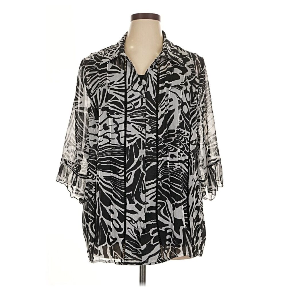 Maggie Barnes Women’s 1X  Abstract Print Button Front Blouse Top Size 18/20